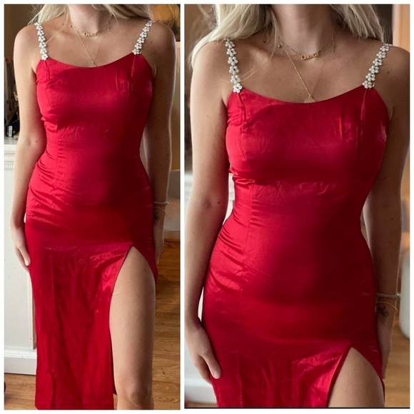 VTG Jessica McClintock Red Satin Slip Dress - Picture 1 of 9